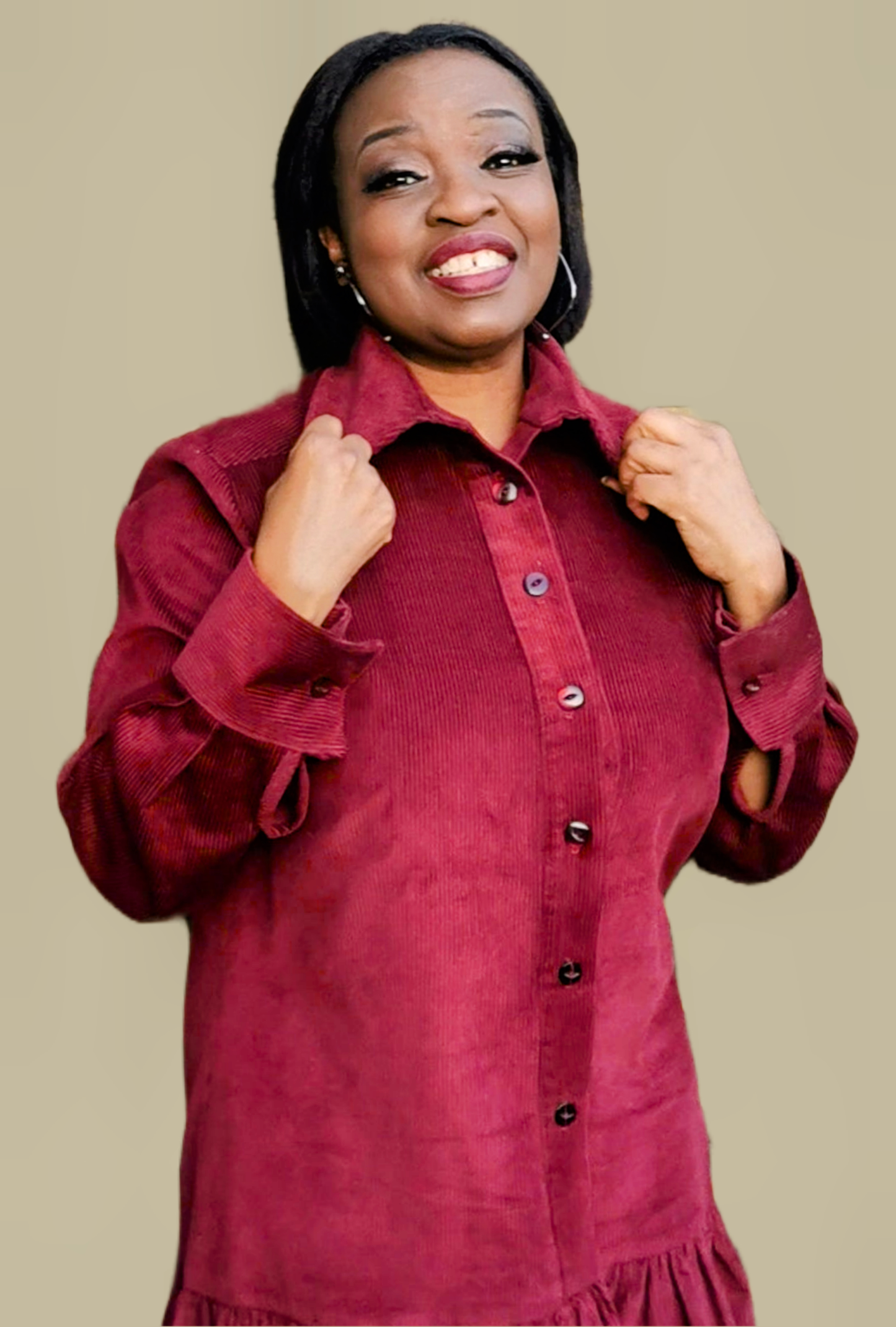 Loretta, Wine Corduroy Dress