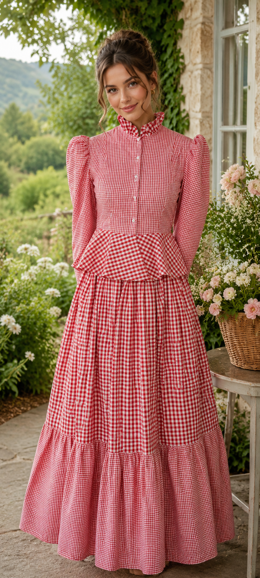 Charlotte | Red Cotton Dress | Gingham skirt and blouse