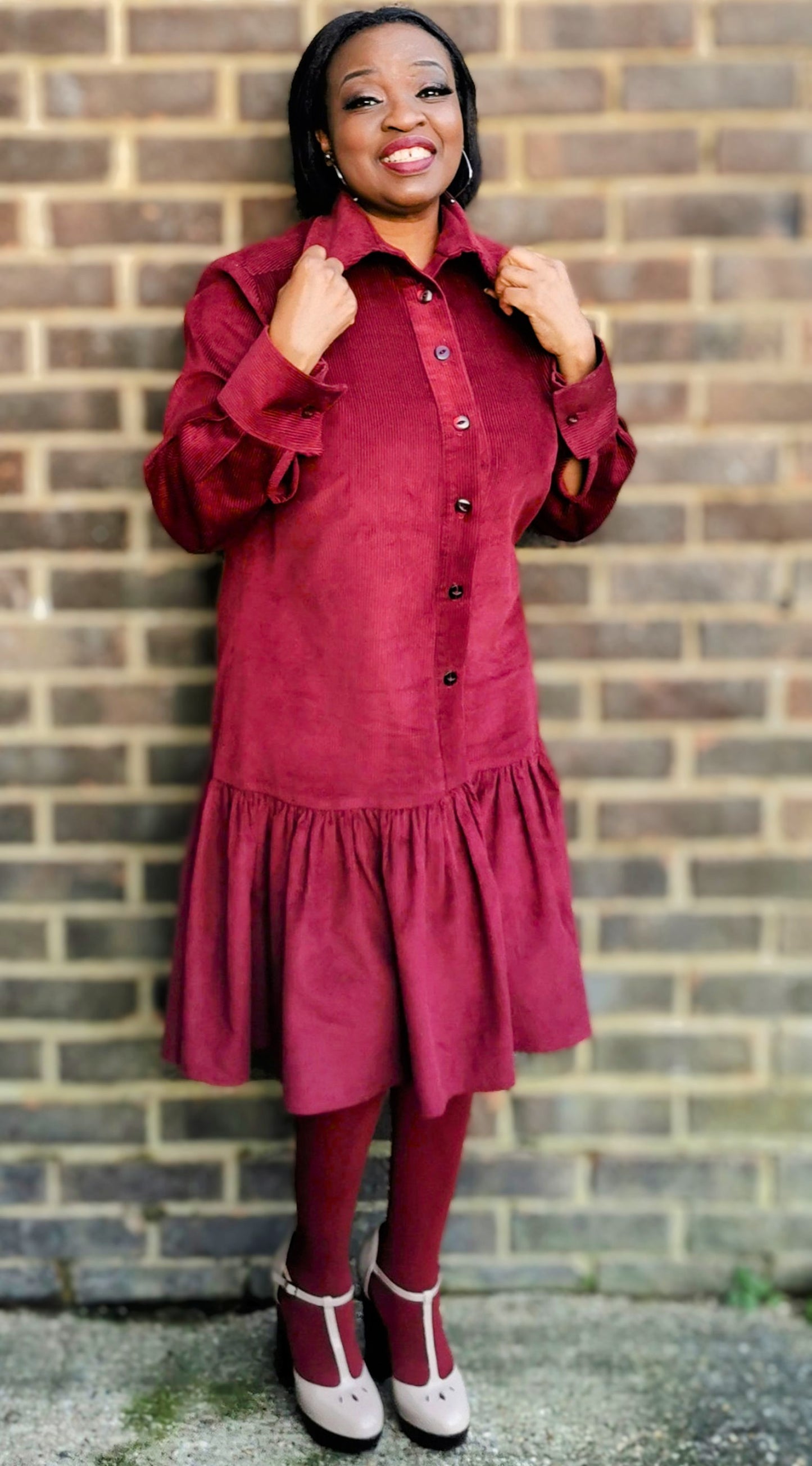 Loretta, Wine Corduroy Dress