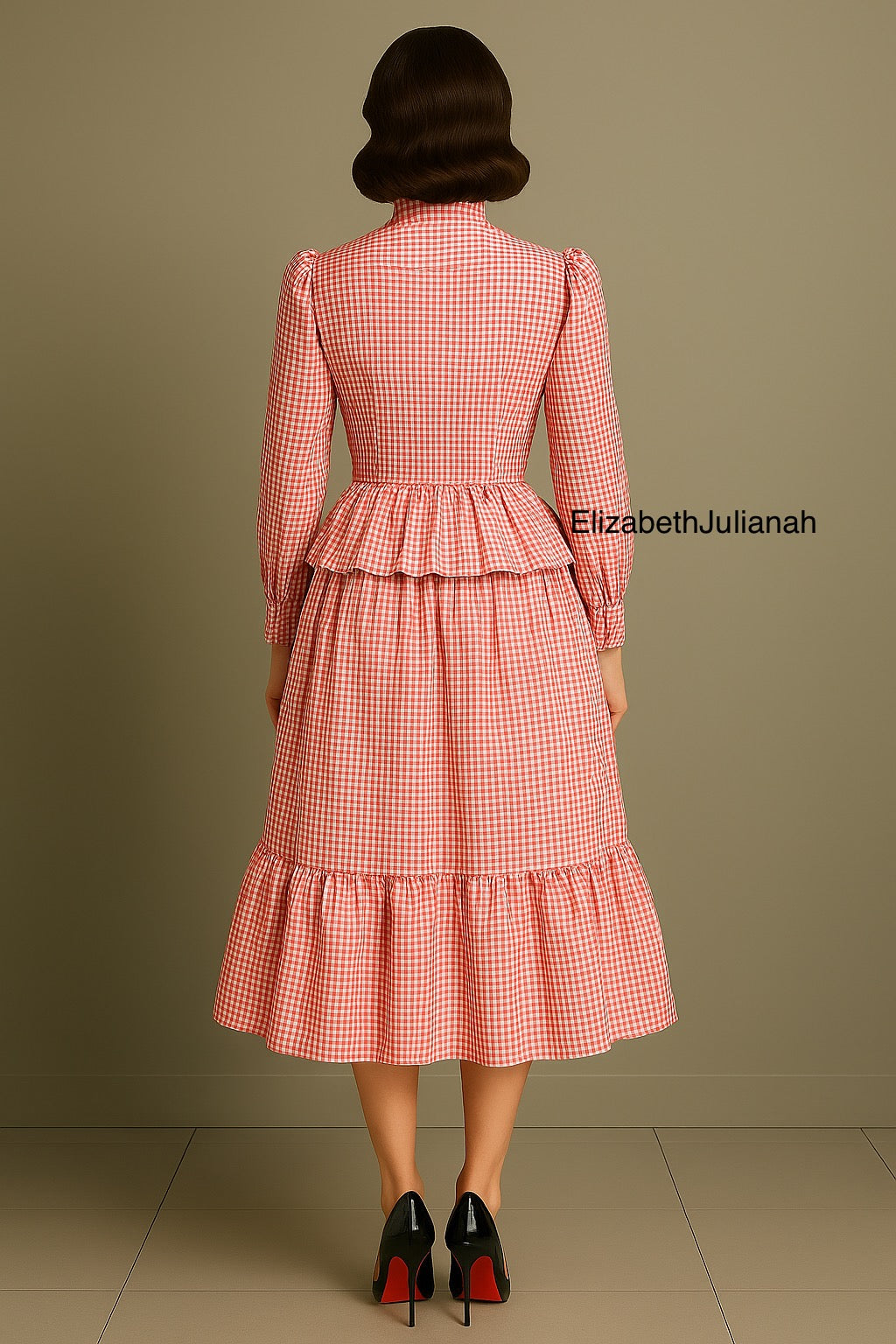 1. Charlotte, Vintage Style Red Gingham skirt and blouse