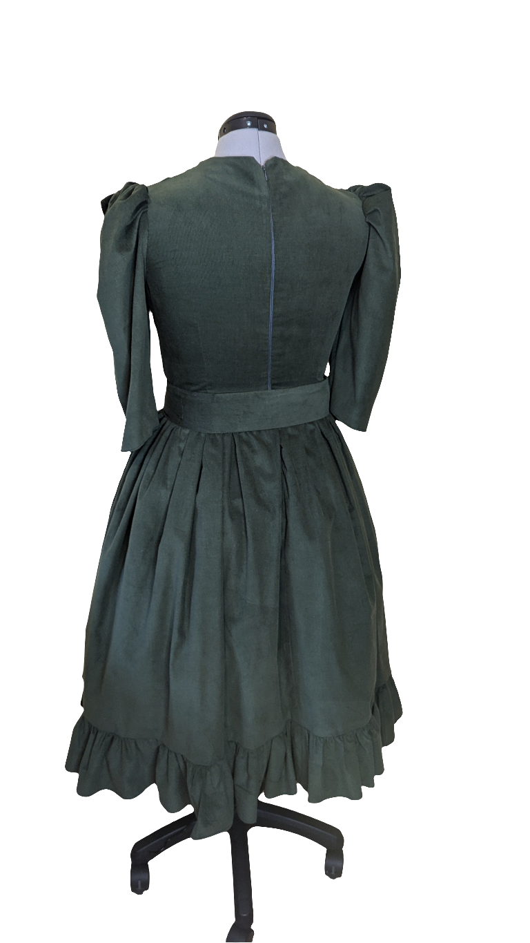 1970s, Green Corduroy Vintage Dress