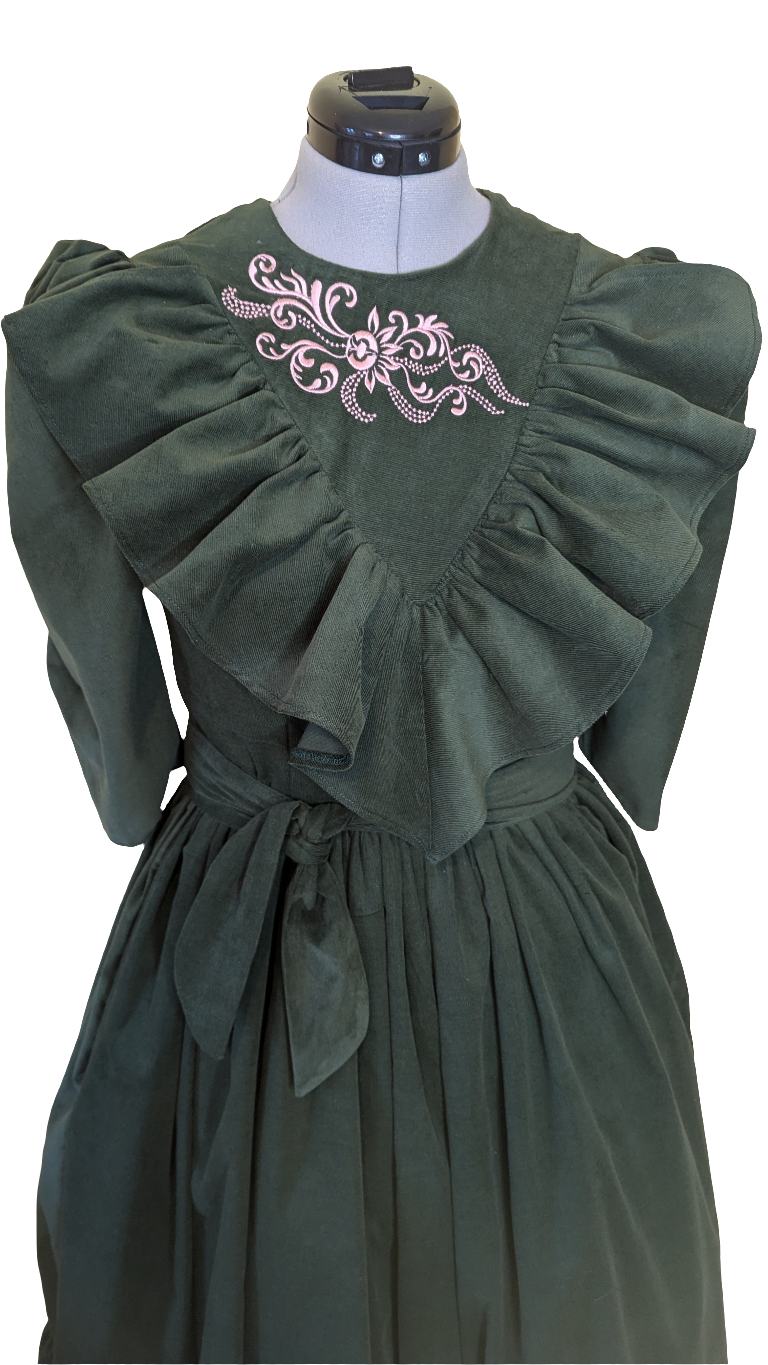1970s, Green Corduroy Vintage Dress