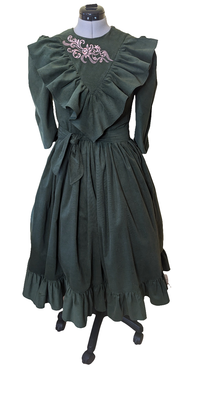 1970s, Green Corduroy Vintage Dress