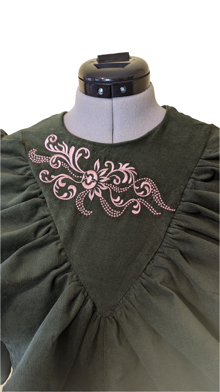 1970s, Green Corduroy Vintage Dress