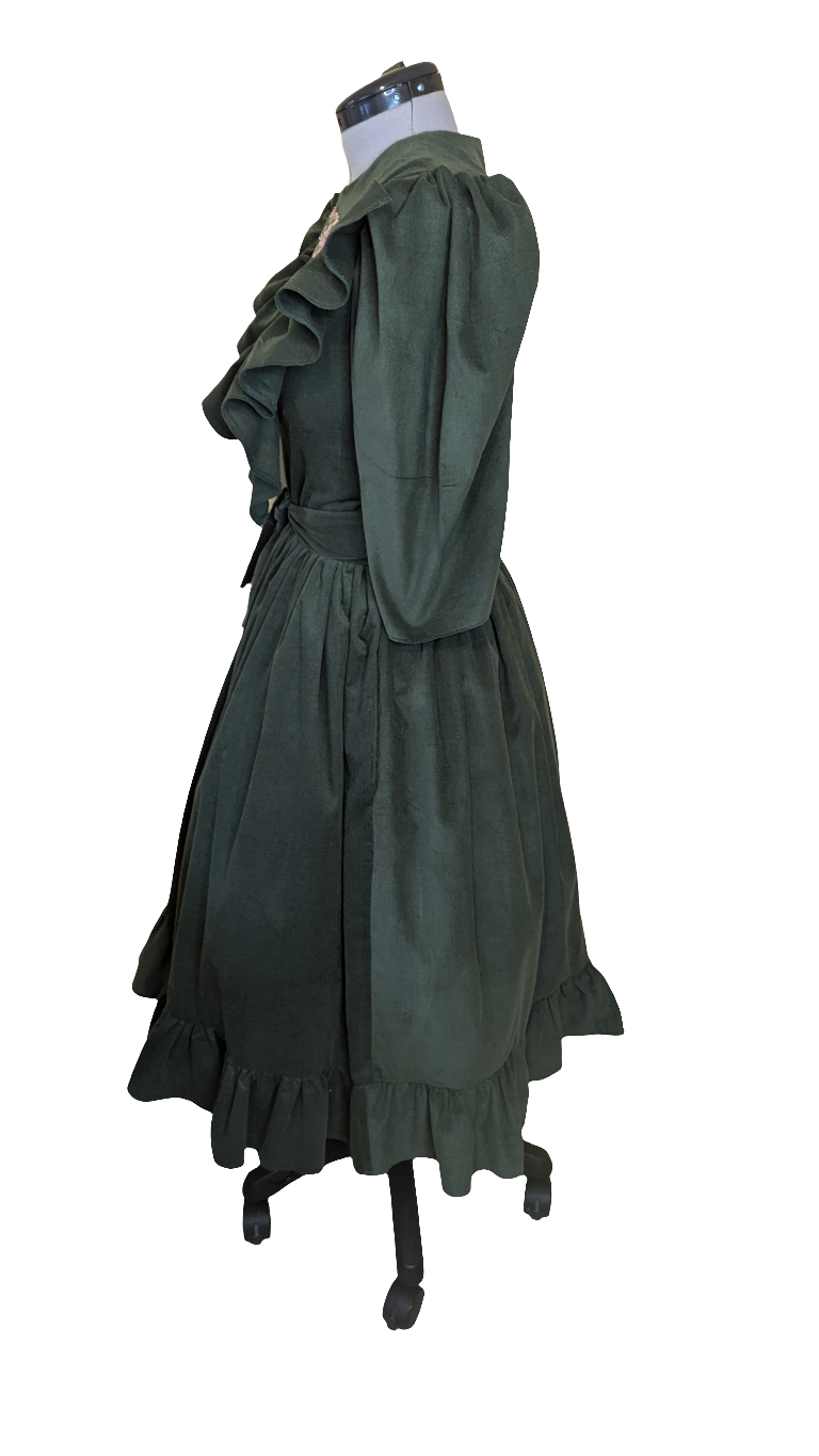 1970s, Green Corduroy Vintage Dress