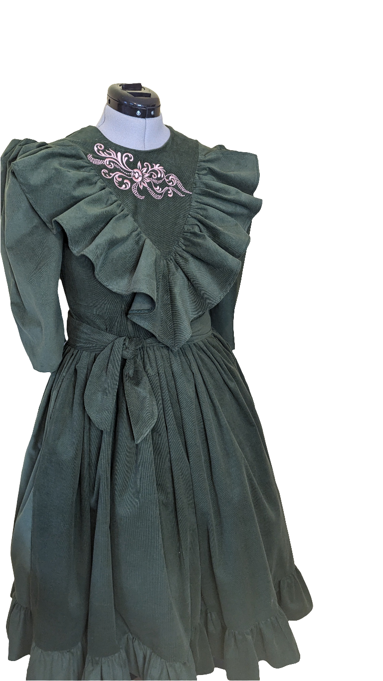 1970s, Green Corduroy Vintage Dress
