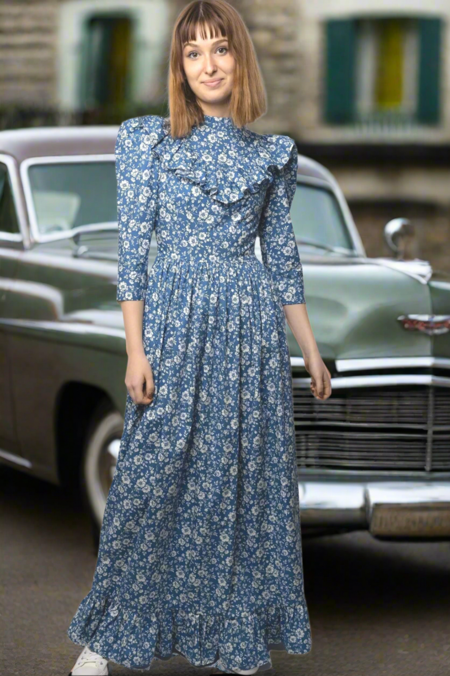 Emmeline Dress, Teal Blue Dress, Vintage Dress