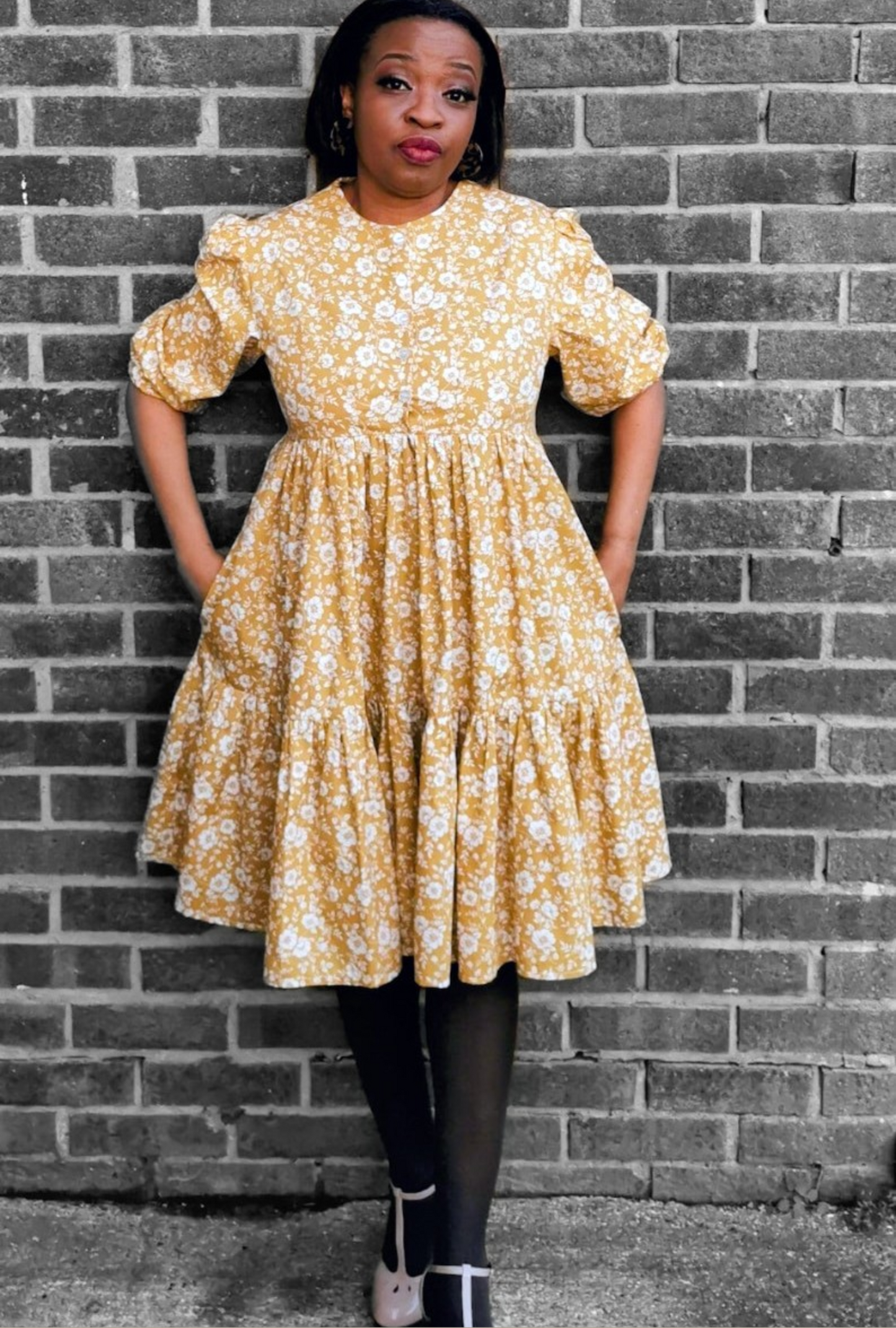 Flora: Gold cotton floral vintage dress