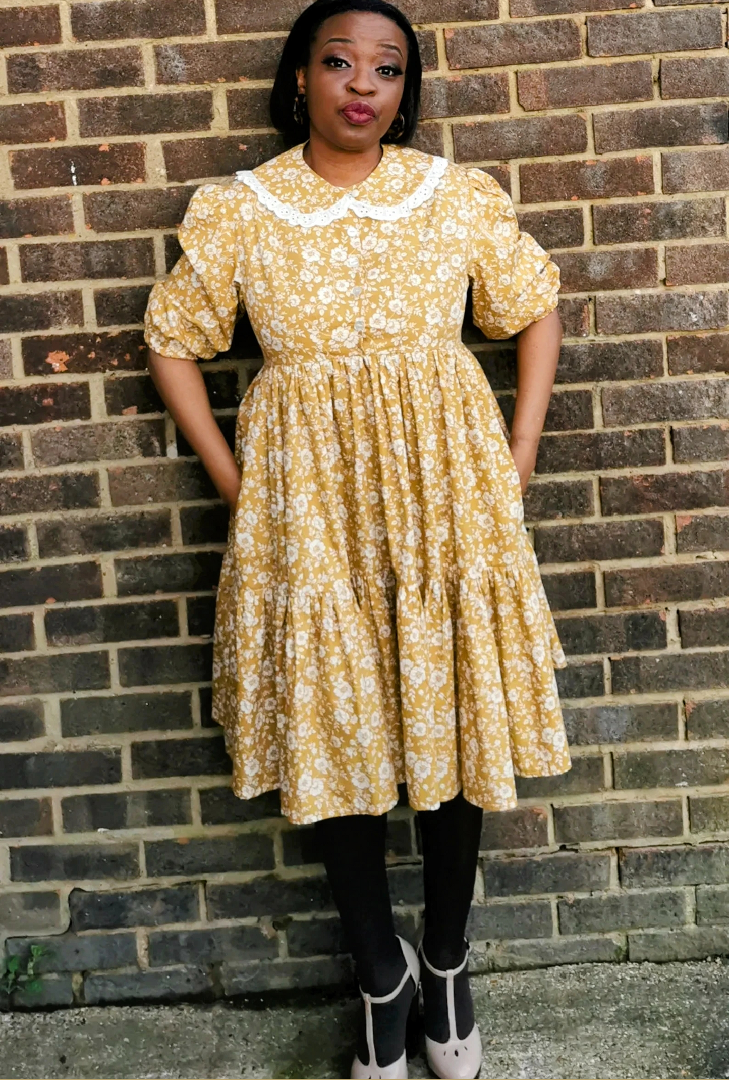 Flora: Gold cotton floral vintage dress