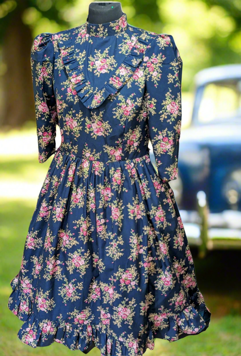 Blue Floral Vintage Tea Dress