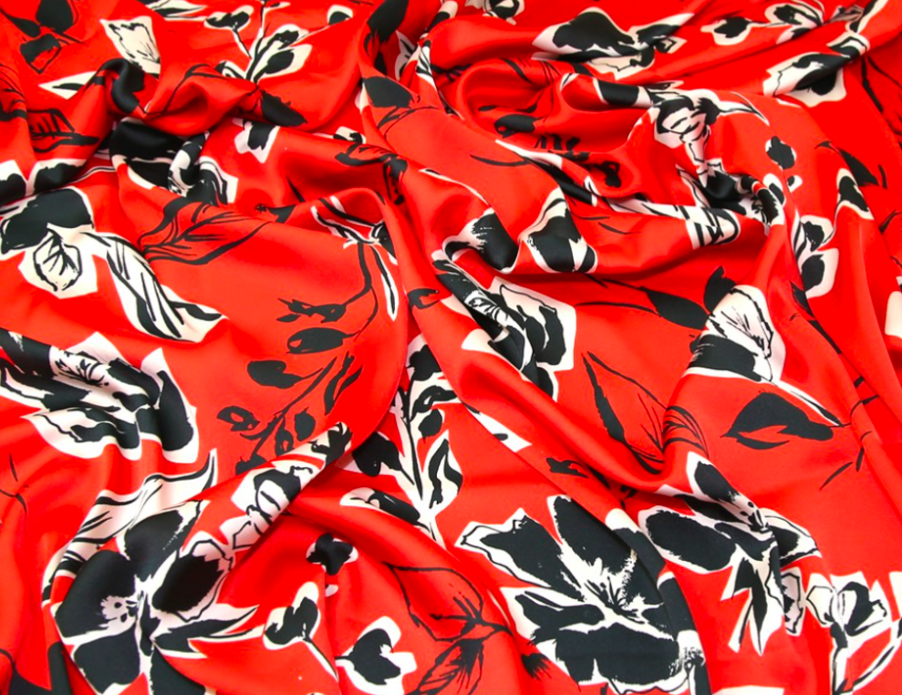 Scarlett | Red Floral Dress | Satin Tea Dress with Net Petticoat