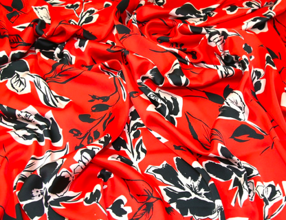 Scarlett | Red Floral Dress | Satin Tea Dress with Net Petticoat | ElizabethJulianah