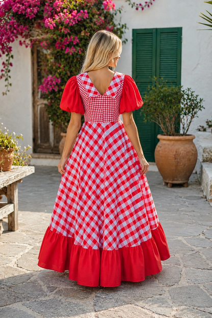 Red Gingham Maxi Dress