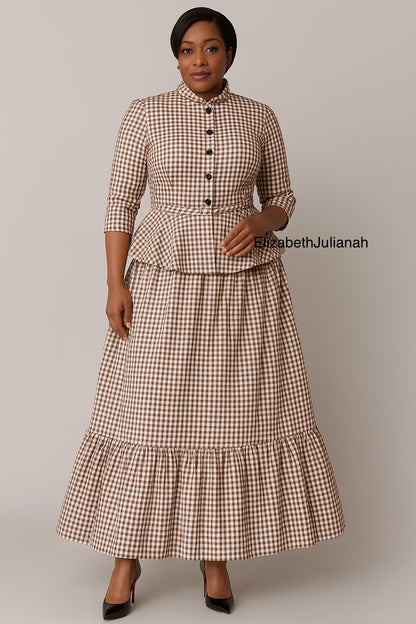 Charlotte, Brown Dress | Vintage Dress | Gingham skirt and blouse | Made in UK