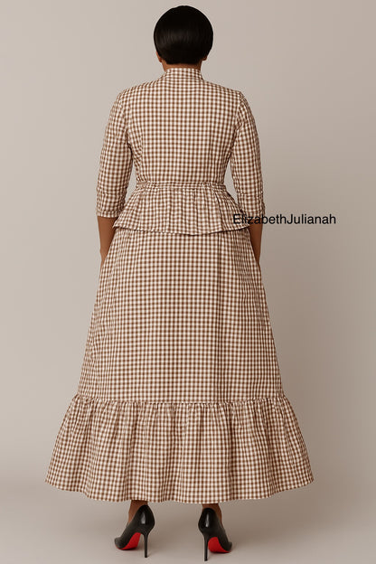 Charlotte, Brown Dress | Vintage Dress | Gingham skirt and blouse | Made in UK