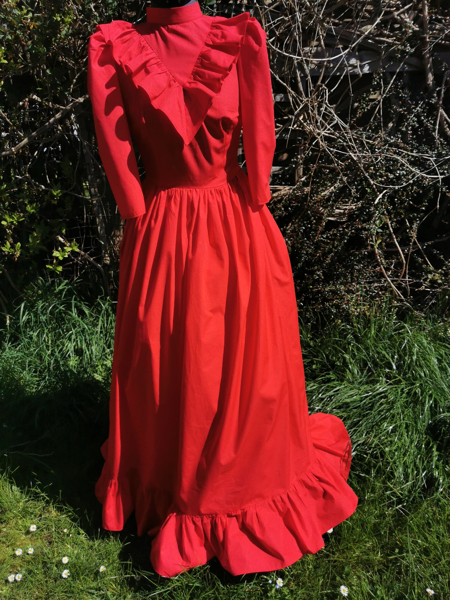 Emmeline, Red Vintage Style Red Cotton Maxi Dress