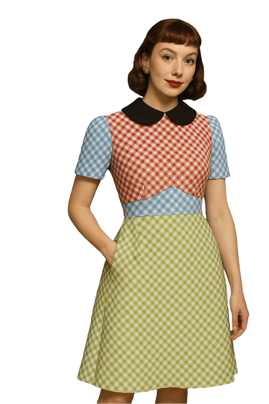 1111. Daisy, Multi coloured Gingham Dress, Summer Dress, Vintage Dress