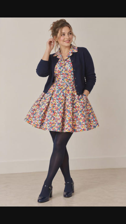 1960s Floral Tea Dress – Vintage Inspired Belted Day Dress (Handmade in England)Kensington Tea Dress