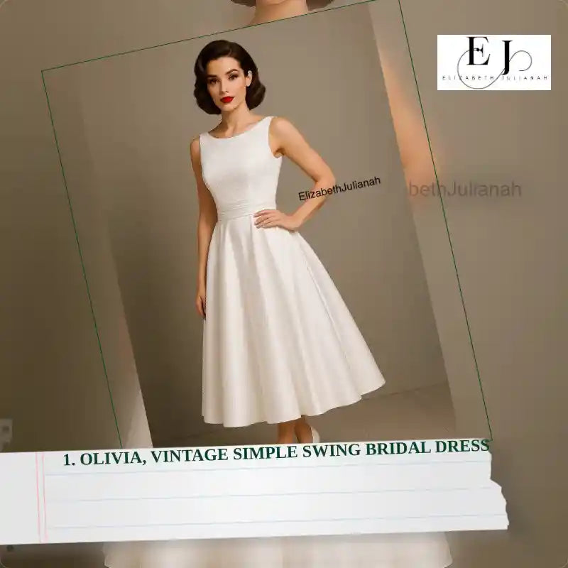 1. Olivia, Vintage Simple Swing Bridal Dress by@Outfy