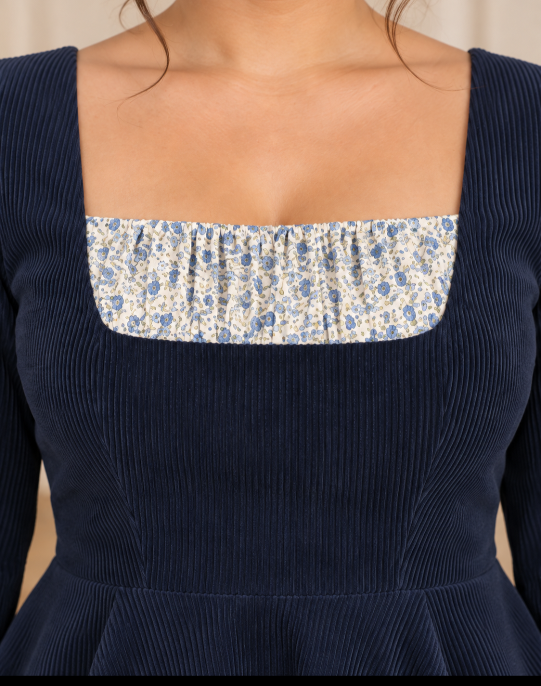 Navy Corduroy Mini Dress|Vintage Style Dress| Shelf bust Dress