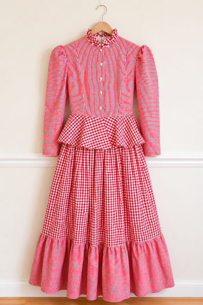 Charlotte | Red Cotton Dress | Gingham skirt and blouse |Retro Style Dress | Vintage Dress |ElizabethJulianah