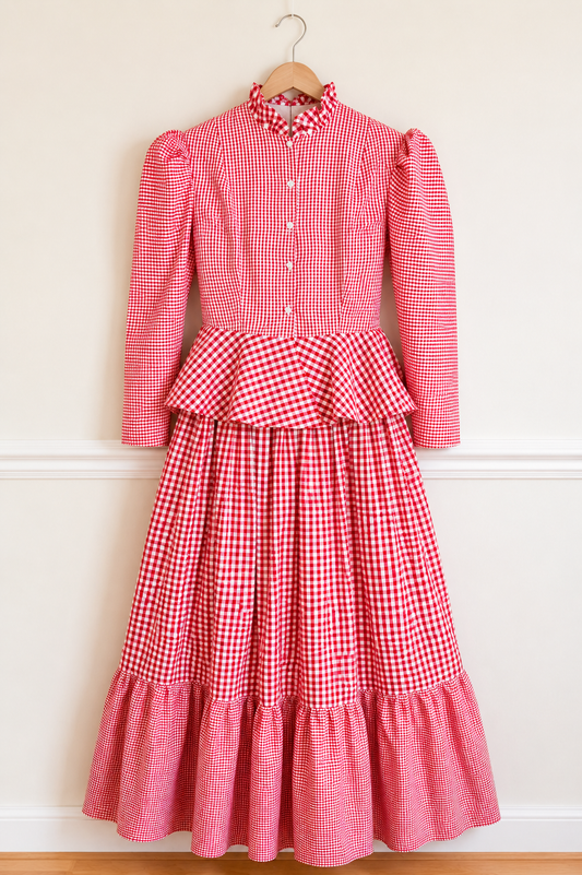 Charlotte | Red Cotton Dress | Gingham skirt and blouse | ElizabethJulianah