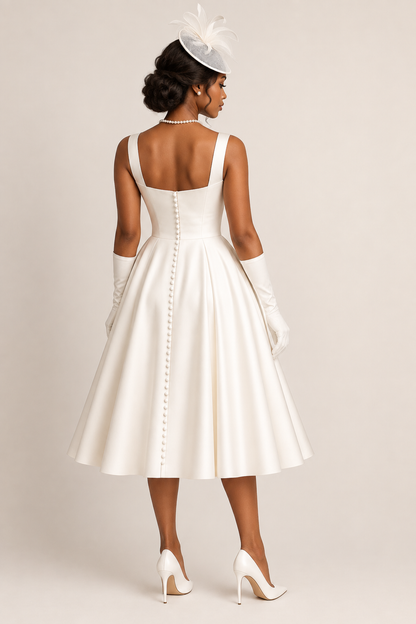 Grace, Duchess Satin Bridal Dress, Vintage inspired Wedding Dress, Tea Length Registry wedding