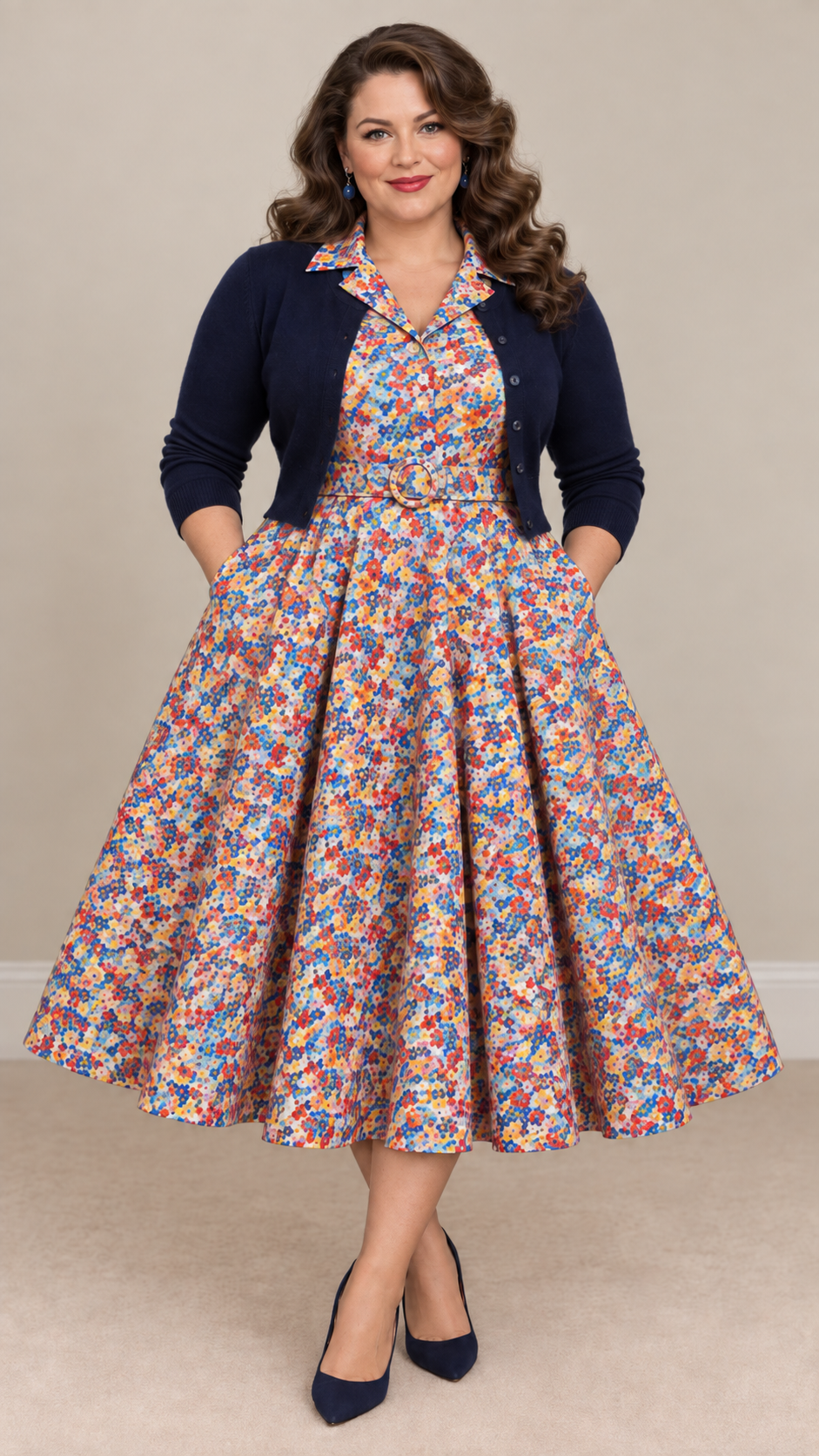 1960s Floral Tea Dress – Vintage Inspired Belted Day Dress (Handmade in England)Kensington Tea Dress