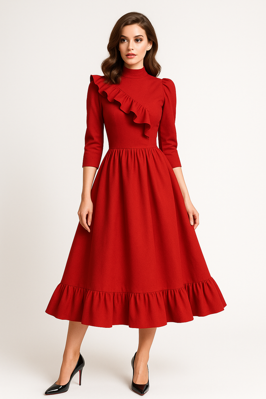 Roseline, Red Vintage Inspired Dress,1980s Dress