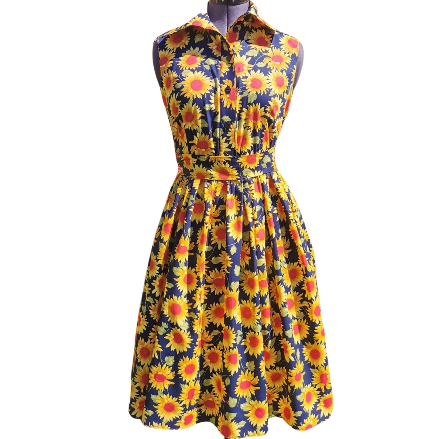 Carla,  Navy Sunflower Dress, classic Vintage, 1950s Housewives Dress