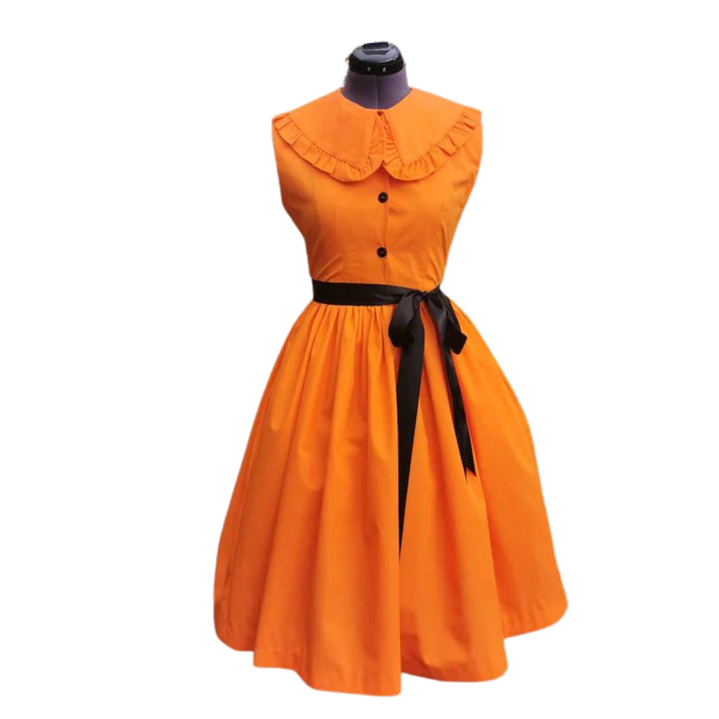 Orange Cotton Tea Dress, 100% cotton poplin dress for a modern girl that loves vintage silhouettes for tea parties, wedding guest or even on the bridal train.

Dress can be made in Yellow or Red cotton or if you have your own fabric you can send it to me.
 Wear as a wedding guest or wear as a bridesmaid or simply wear as a casual dress without the belt.

Wear with a cardigan on col